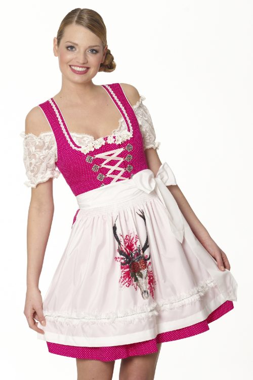 Dirndl Maya Pink Weiß Schürze bedruckt Glitzersteine