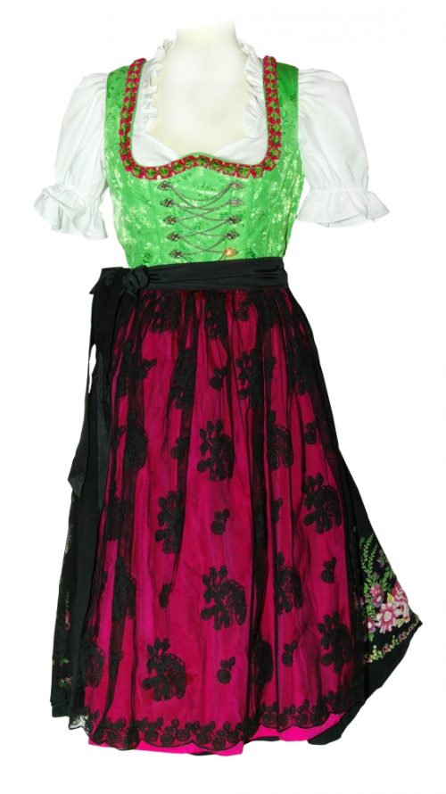 Dirndl Cosi Grün Pink schwarzer blumenbedruckter Rock